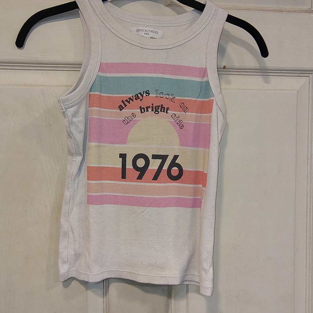Grayson Threads Kids Tank Top - White with Pastel Stripes